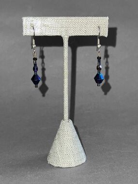 Deep Blue Crystal Faceted Dangle Earrings